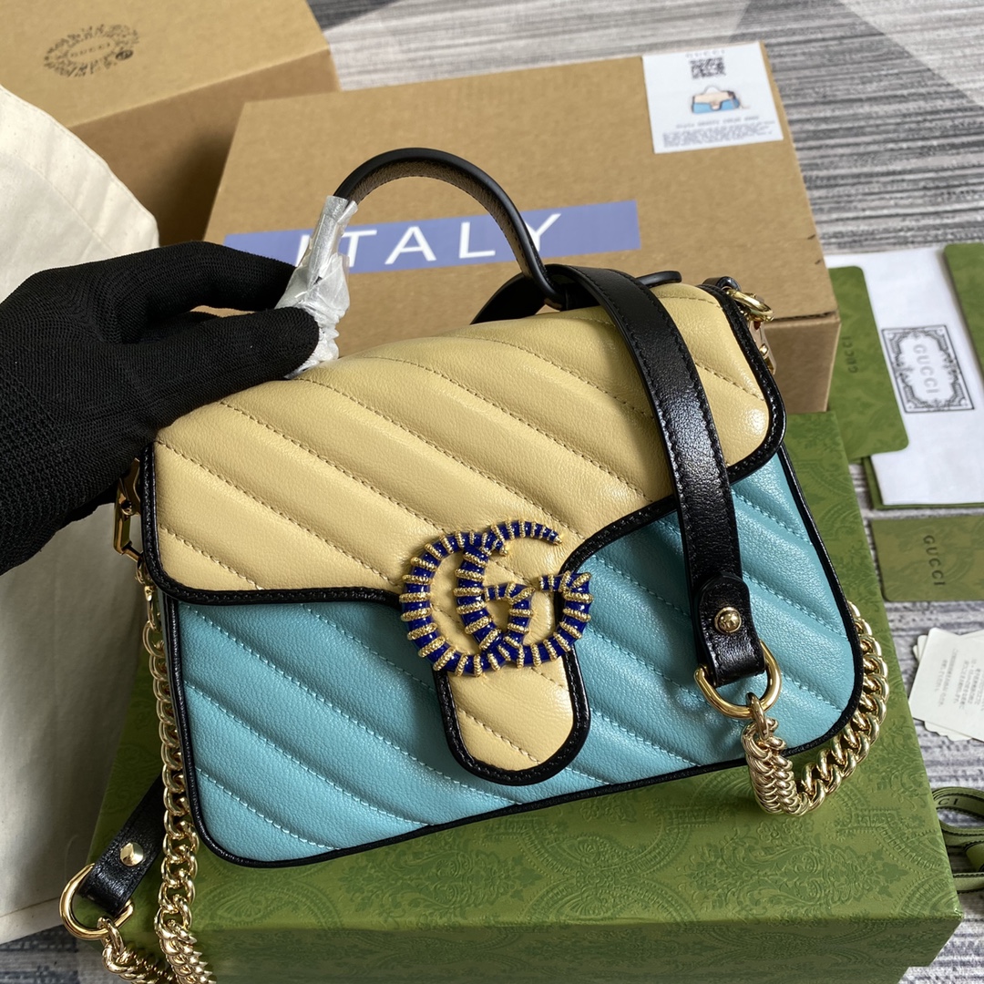 Gucci GG Marmont Mini Top Handle Bag Shoulder Bag 583571 Pastel blue